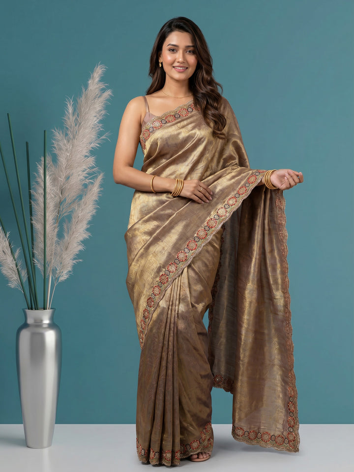 Lavender Embroidered Art Silk Saree