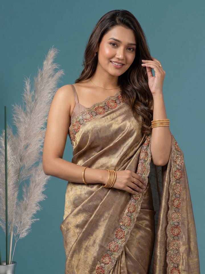 Lavender Embroidered Art Silk Saree
