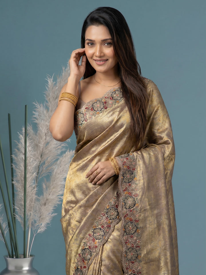 Lavender Embroidered Art Silk Saree