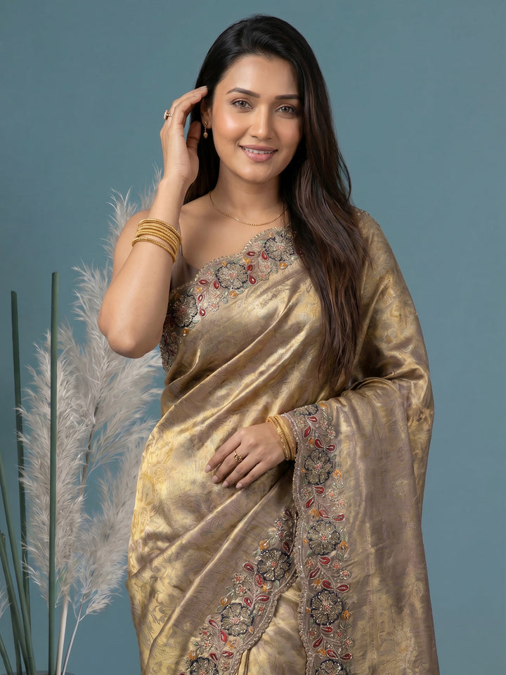 Lavender Embroidered Art Silk Saree