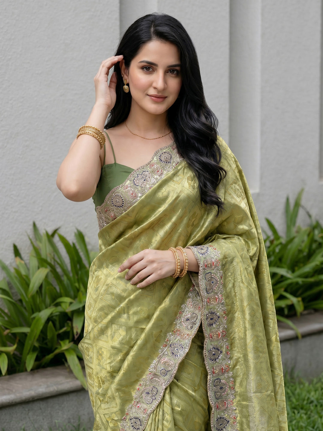 Mehndi Embroidered Art Silk Saree