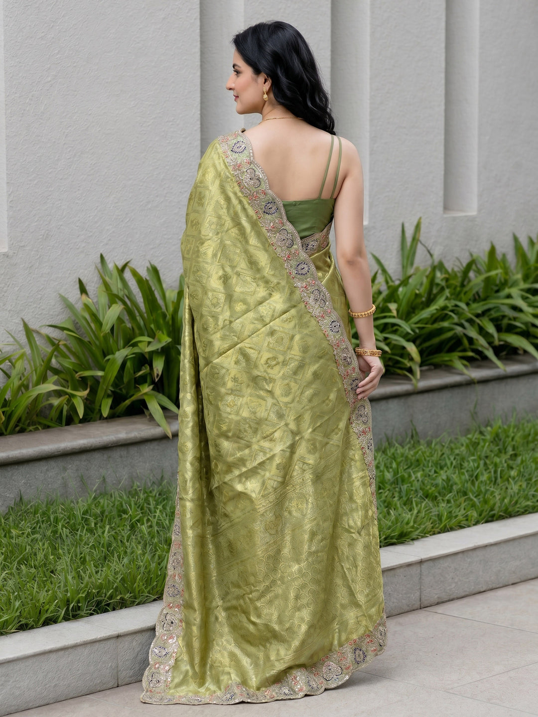 Mehndi Embroidered Art Silk Saree