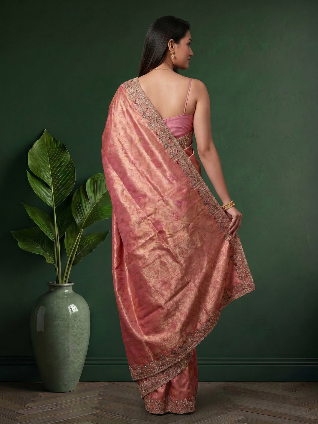 Pink Embroidered Art Silk Saree