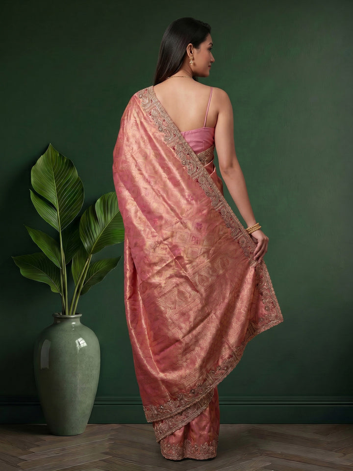 Pink Embroidered Art Silk Saree