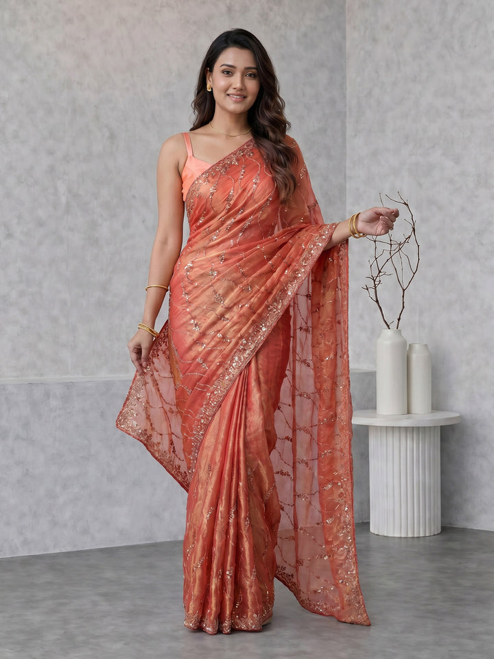 Pink Embroidered Tissue Saree