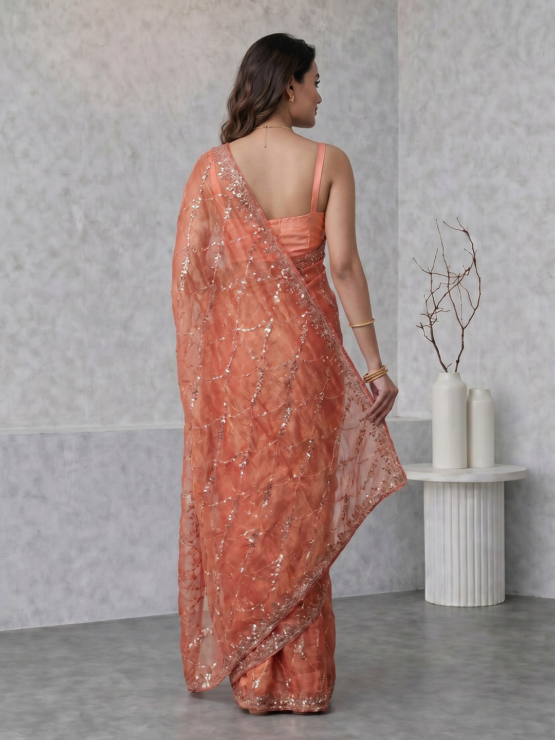 Pink Embroidered Tissue Saree