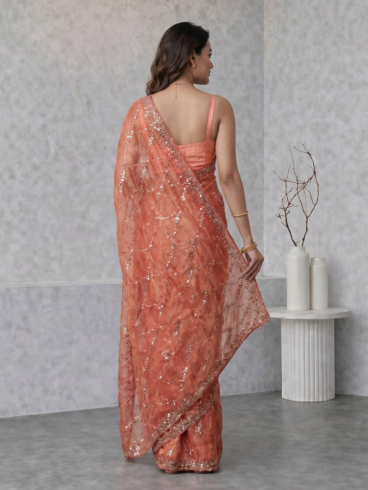 Pink Embroidered Tissue Saree