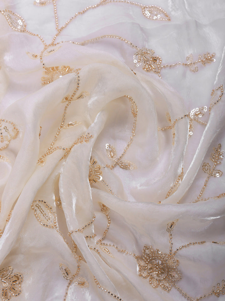 Off White Embroidered Organza Saree