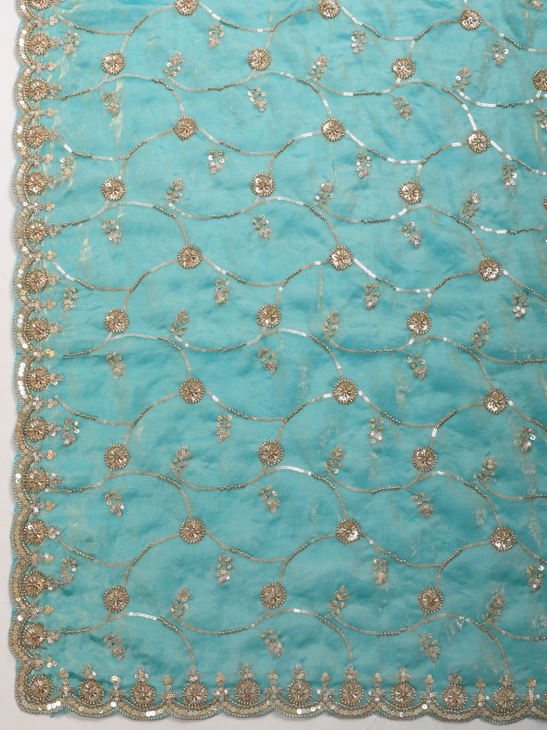 Sea Green Embroidered Tissue Saree