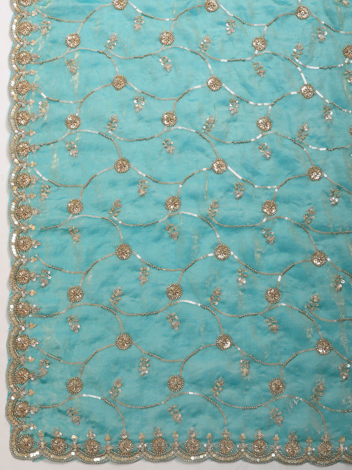 Sea Green Embroidered Tissue Saree