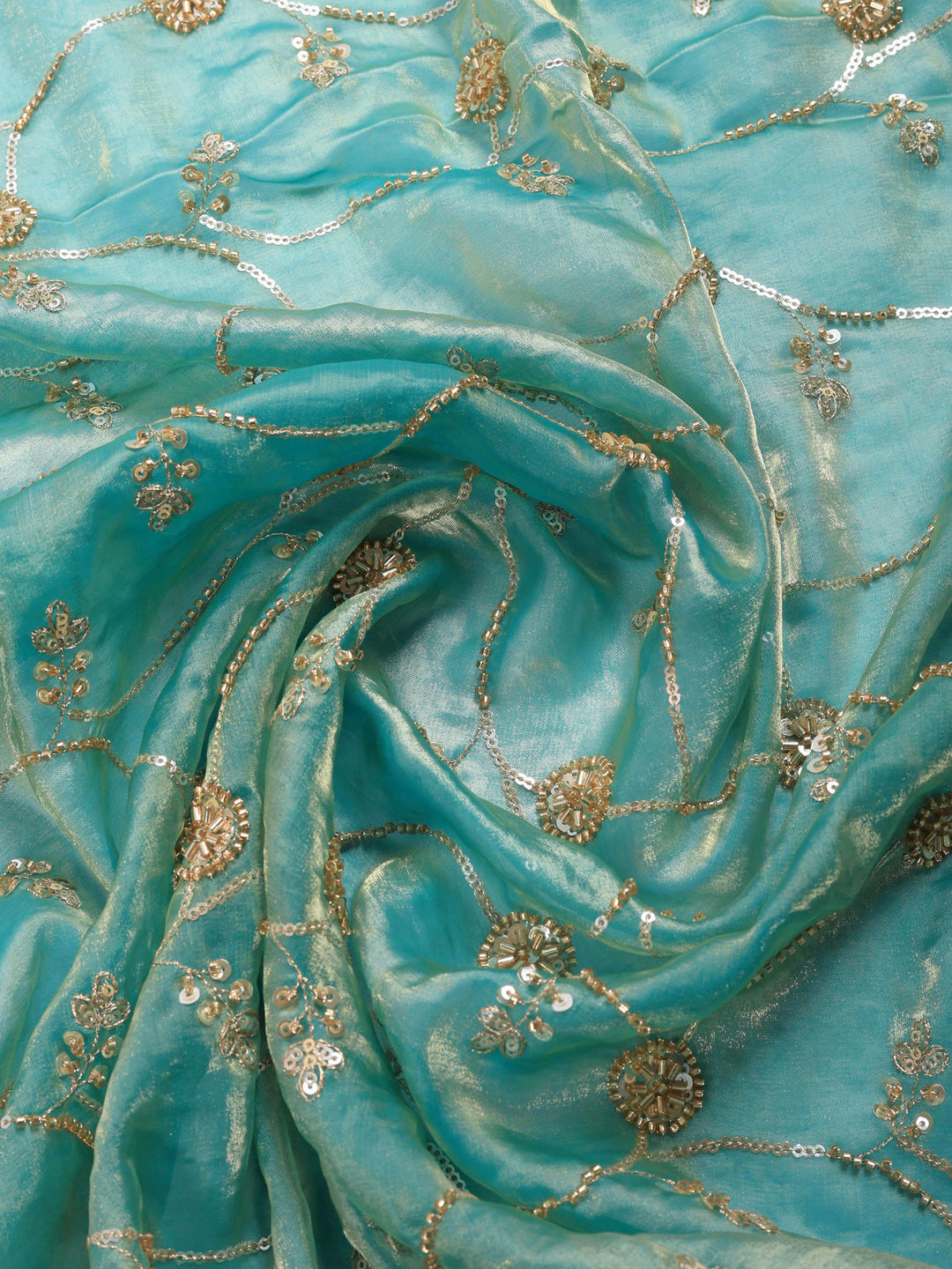Sea Green Embroidered Tissue Saree