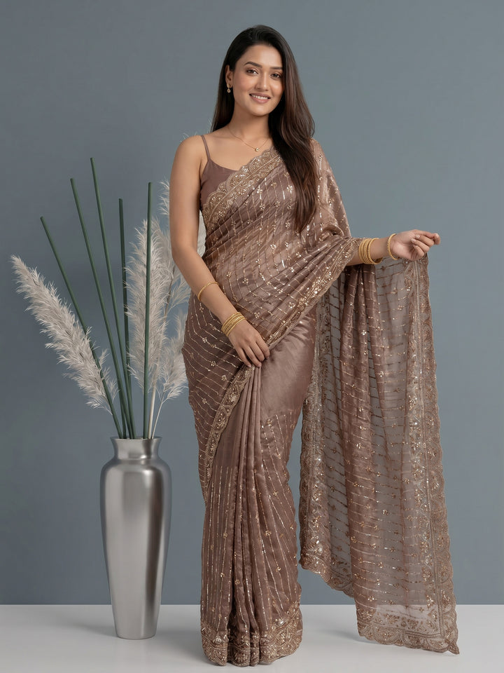 Onion Pink Embroidered Tissue Saree