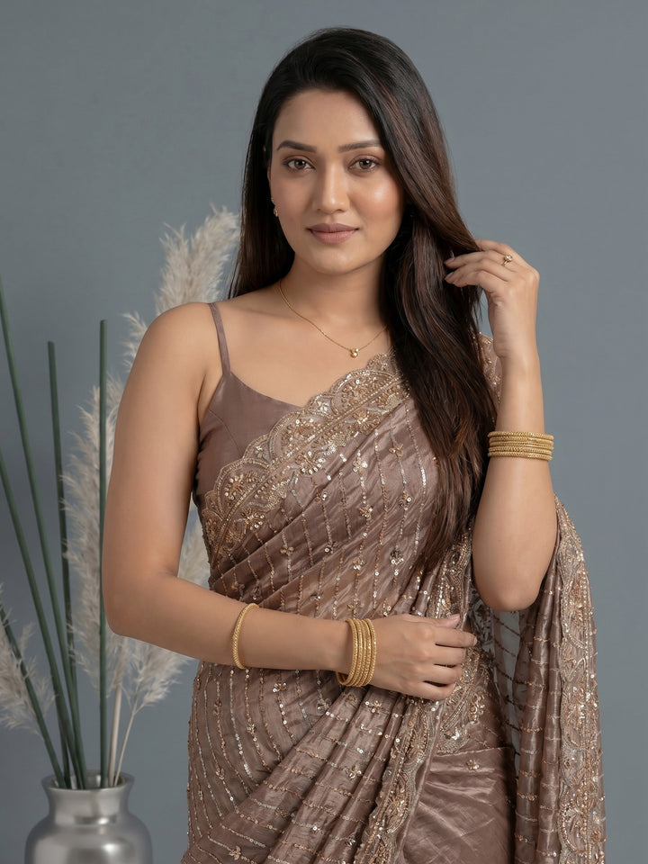 Onion Pink Embroidered Tissue Saree