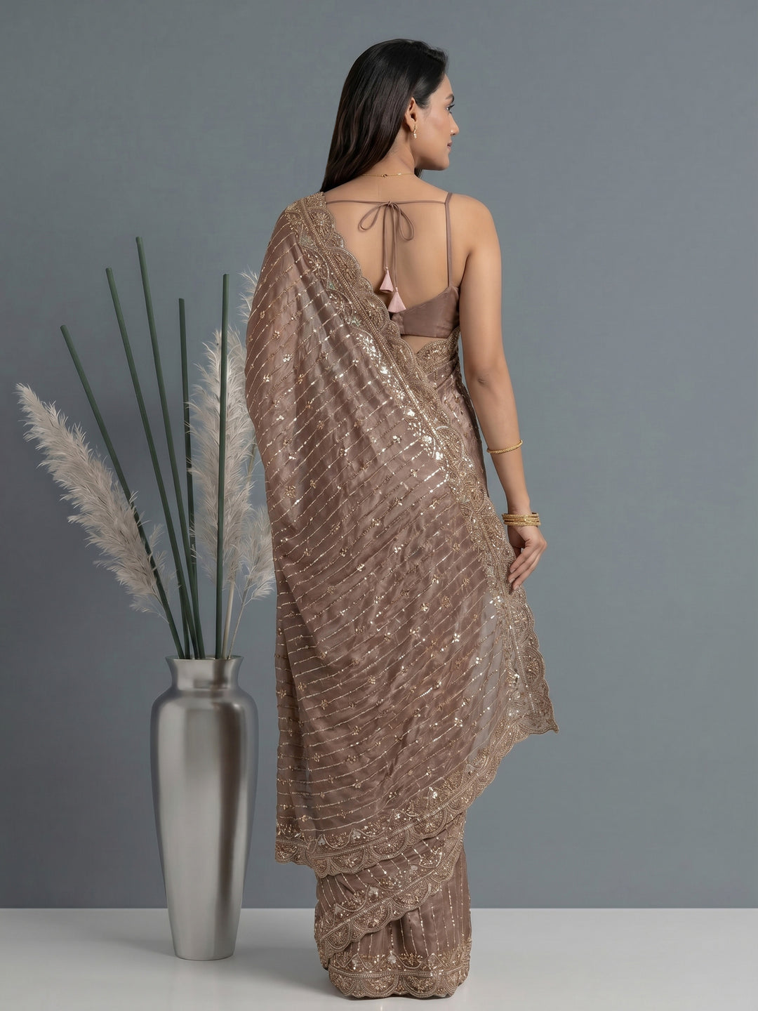 Onion Pink Embroidered Tissue Saree