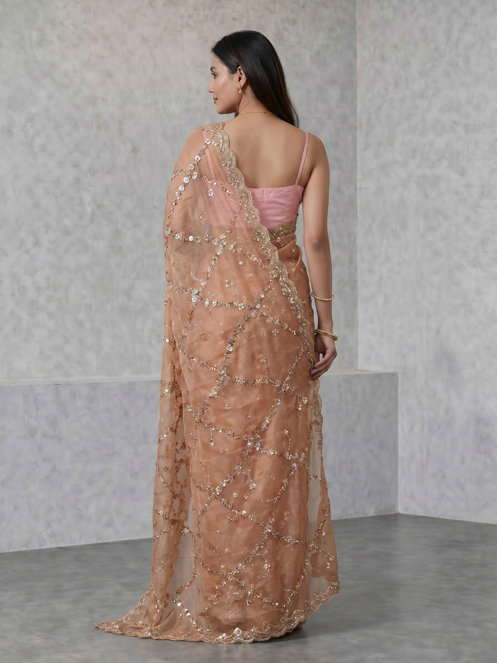 Dusty Pink Embroidered Tissue Saree