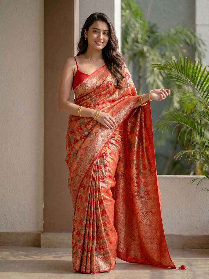 Rani Embroidered Satin Saree