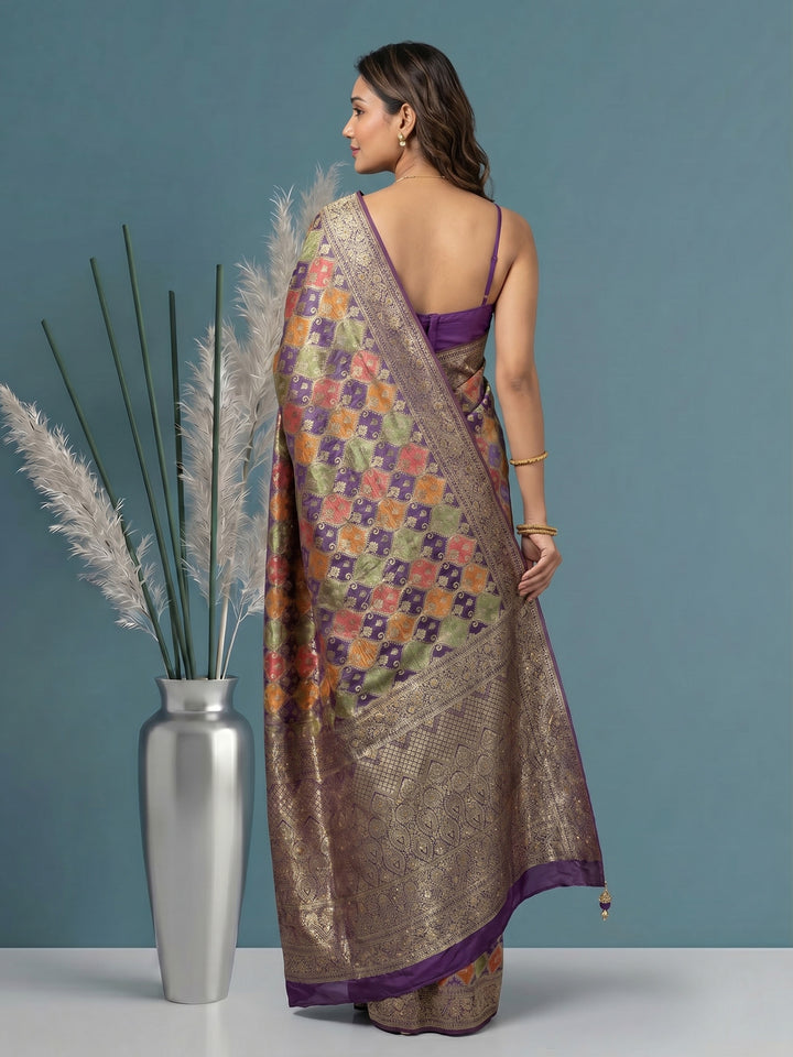 Lavender Embroidered Satin Saree