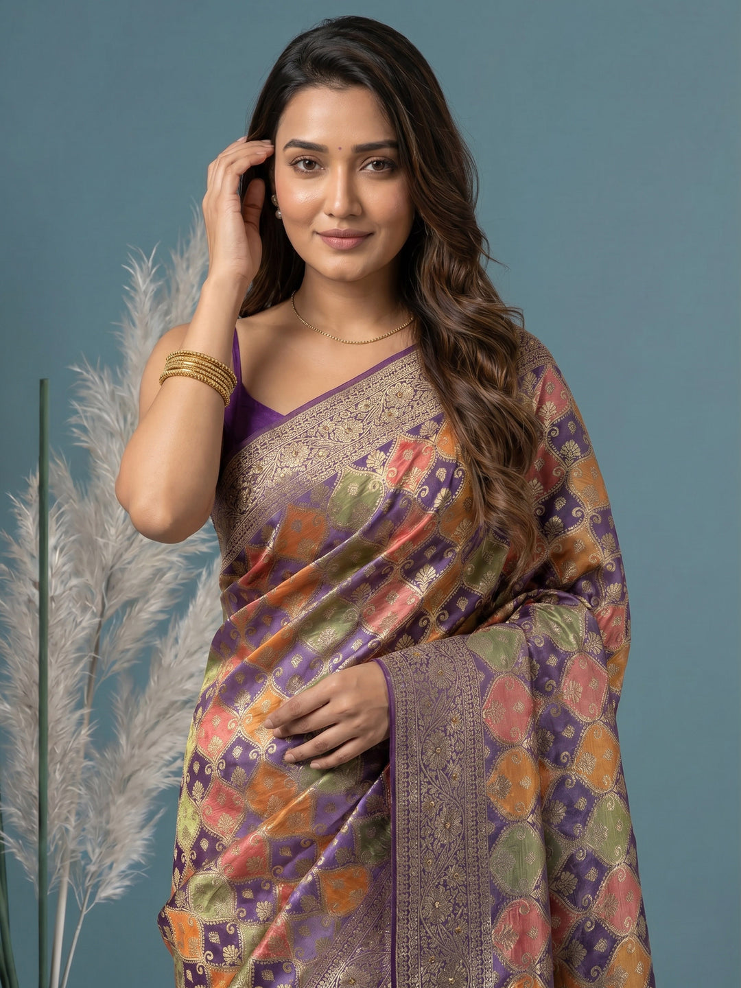 Lavender Embroidered Satin Saree