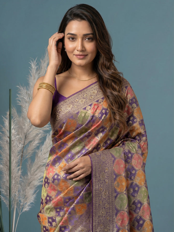 Lavender Embroidered Satin Saree