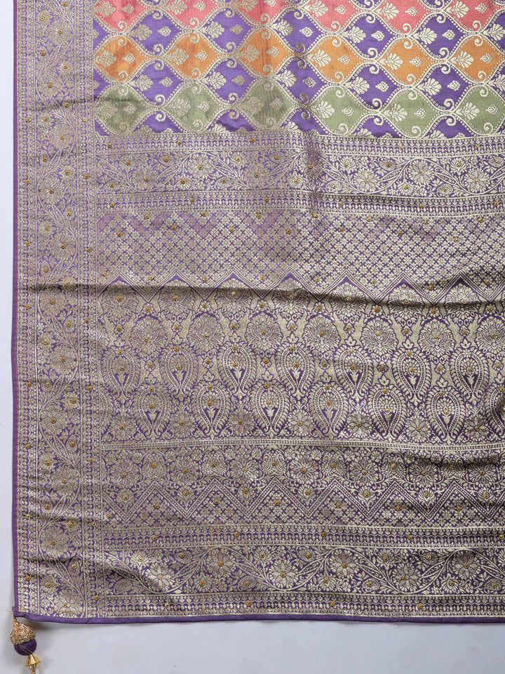 Lavender Embroidered Satin Saree