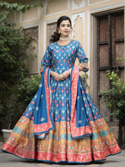 Printed Art Silk Anarkali Suit Set With Dupatta