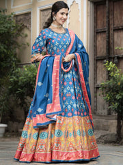 Printed Art Silk Anarkali Suit Set With Dupatta