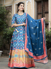 Printed Art Silk Anarkali Suit Set With Dupatta