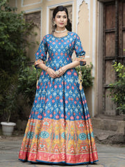 Printed Art Silk Anarkali Suit Set With Dupatta