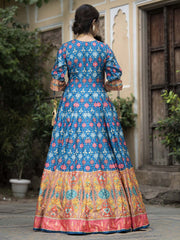 Printed Art Silk Anarkali Suit Set With Dupatta