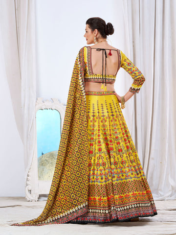 Printed Crepe Choli With Lehenga & Dupatta