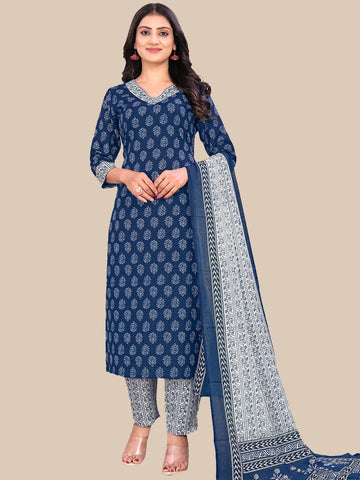 Printed Cotton Suit Set With Dupatta