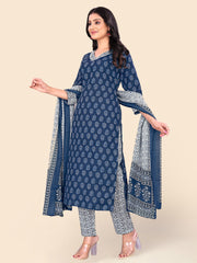 Printed Cotton Suit Set With Dupatta