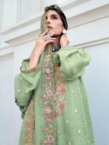 Embroidered Organza Unstitched Suit Piece With Dupatta