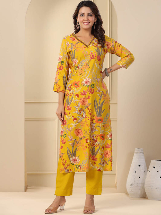 Floral Printed Cotton Kurta With Pants