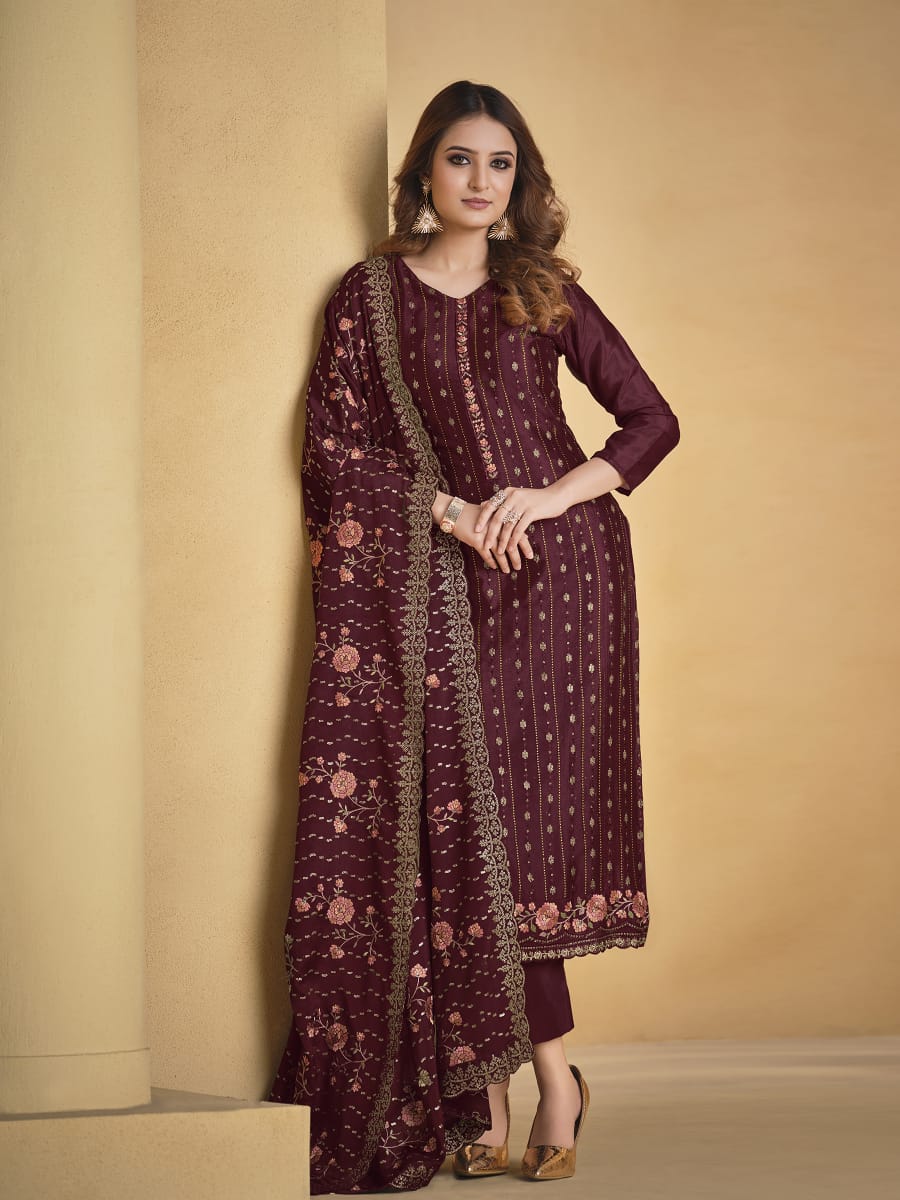 Embroidered Georgette Unstitched Suit With Dupatta - meena bazaar