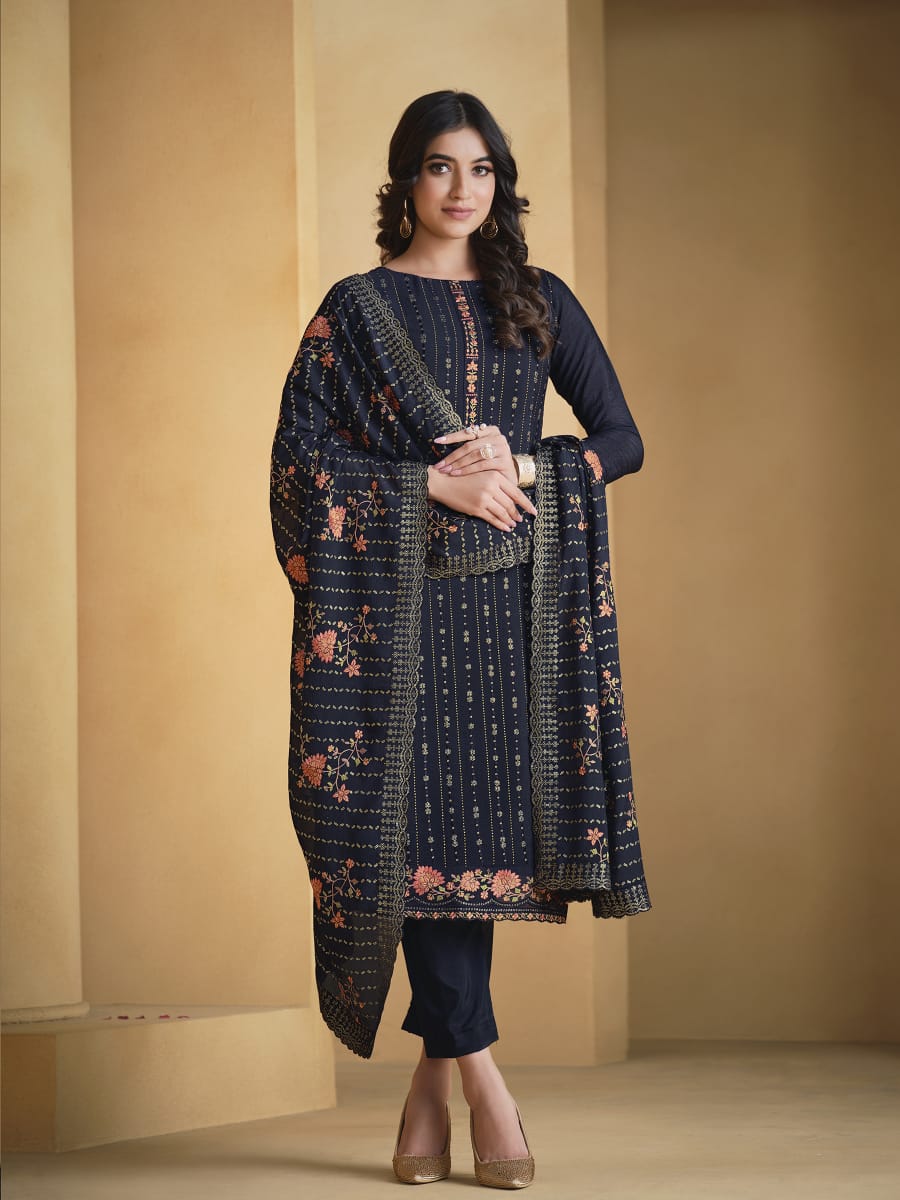 Embroidered Georgette Unstitched Suit With Dupatta - meena bazaar