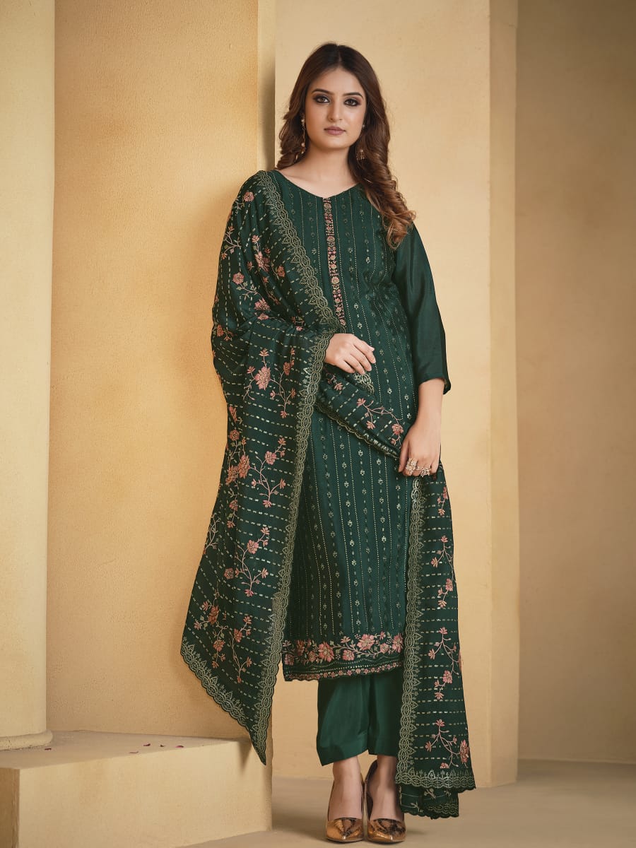 Embroidered Georgette Unstitched Suit With Dupatta - meena bazaar