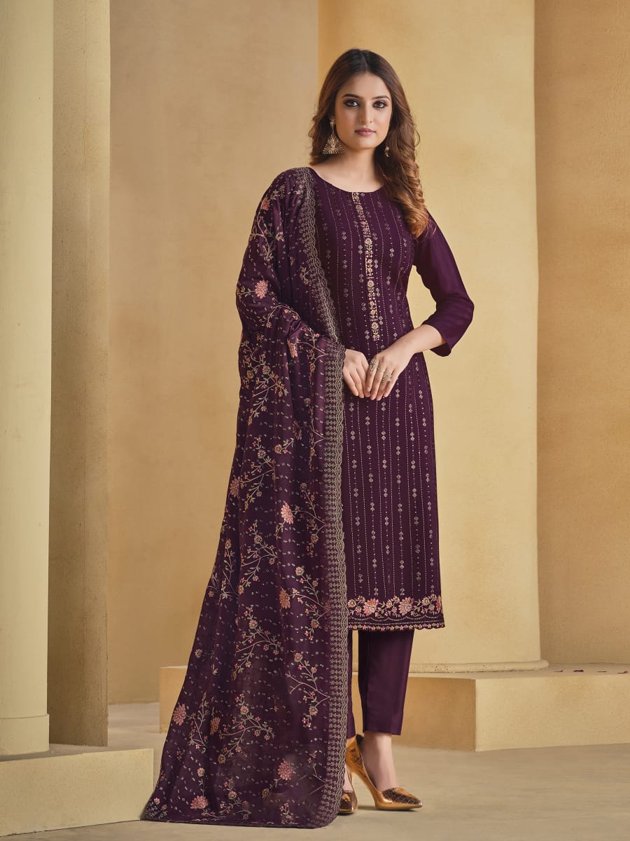 Embroidered Georgette Unstitched Suit With Dupatta - meena bazaar