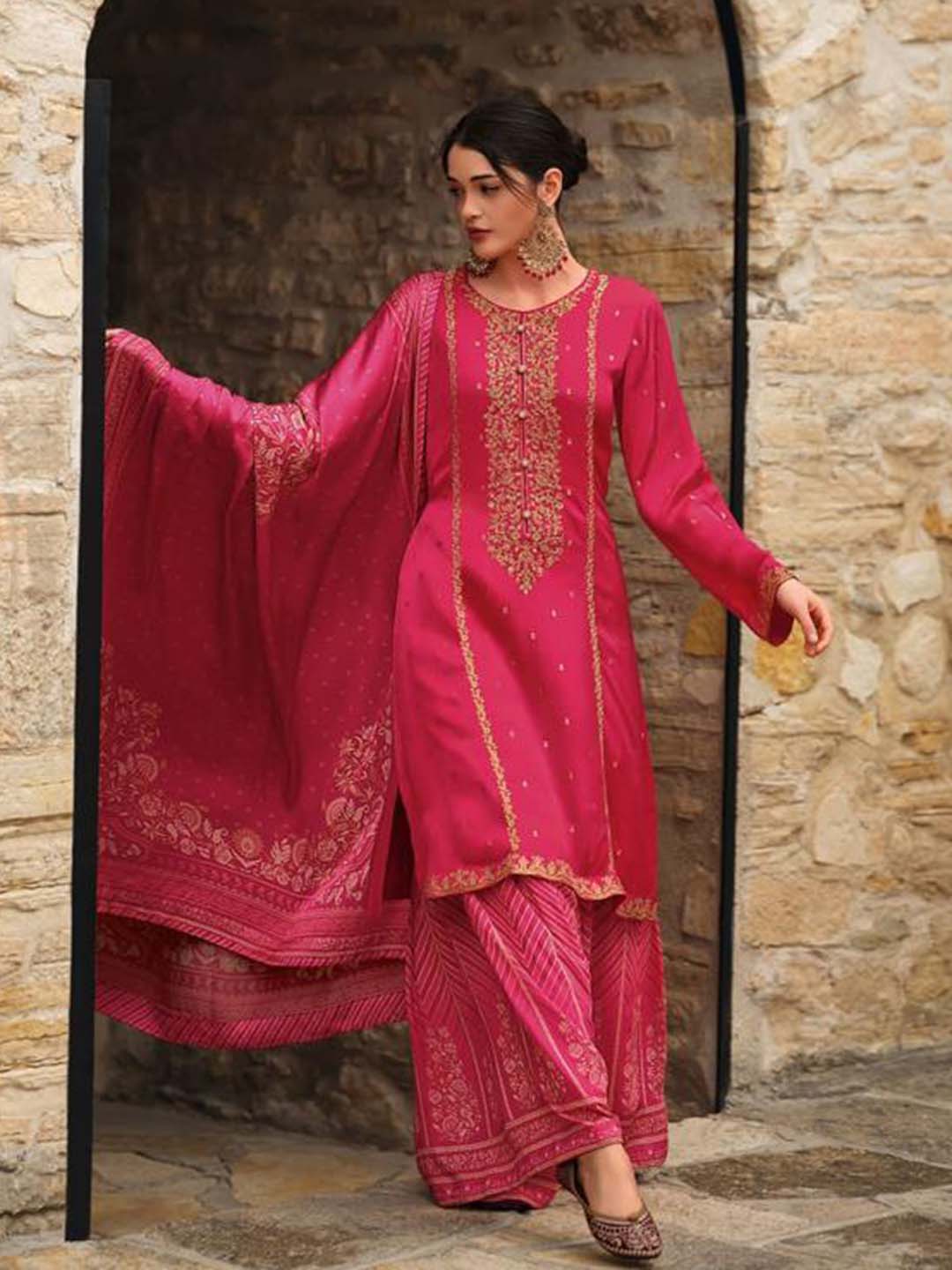 Neck Embroidered Art Handloom Unstitched Suit Piece With Dupatta