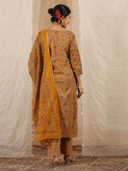 Floral Print Cotton Kurta With Pants & Dupatta