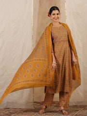 Floral Print Cotton Kurta With Pants & Dupatta