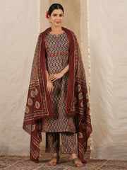 Floral Print Cotton Kurta With Pants & Dupatta