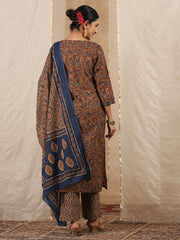 Floral Print Cotton Kurta With Pants & Dupatta