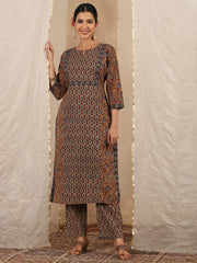 Floral Print Cotton Kurta With Pants & Dupatta