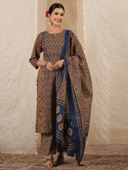 Floral Print Cotton Kurta With Pants & Dupatta