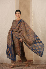 Floral Print Cotton Kurta With Pants & Dupatta