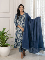 Printed Cotton Suit Set With Dupatta