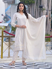 Printed Cotton Suit Set With Dupatta