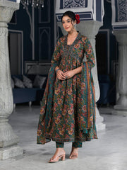 Floral Printed Anarkali Kurta With Pants & Dupatta