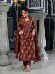 Floral Printed Anarkali Kurta With Pants & Dupatta